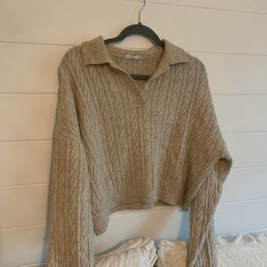 Mango Collared Cropped Henley Sweater